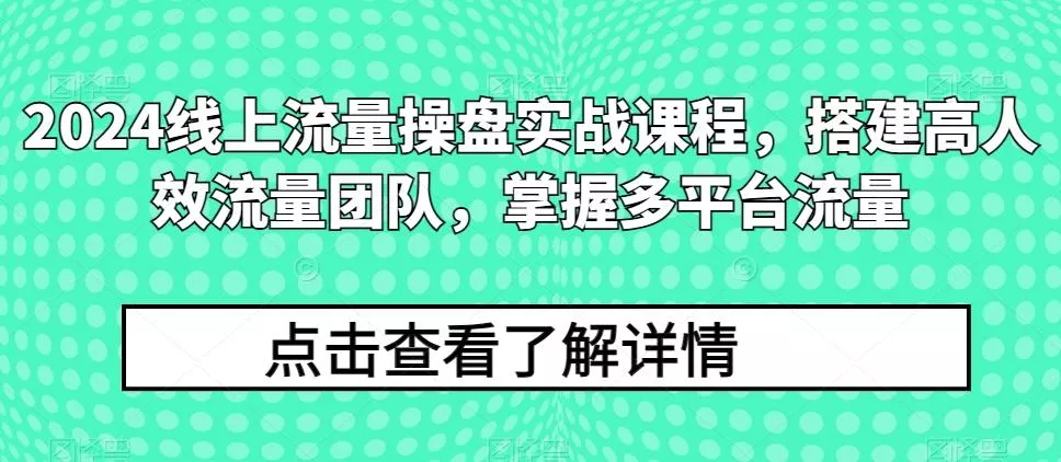 2024线上流量操盘实战课程,搭建高人效流量团队,掌握多平台流量