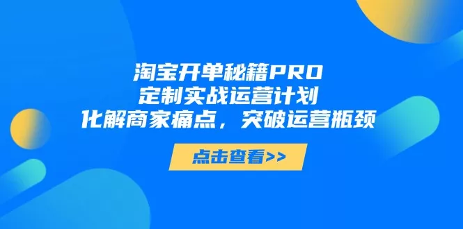 淘宝开单秘籍PRO,定制实战运营计划,化解商家痛点,突破运营瓶颈