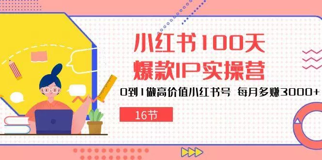 小红书100天-爆款IP实操营，0到1做高价值小红书号 每月多赚3000+(16节