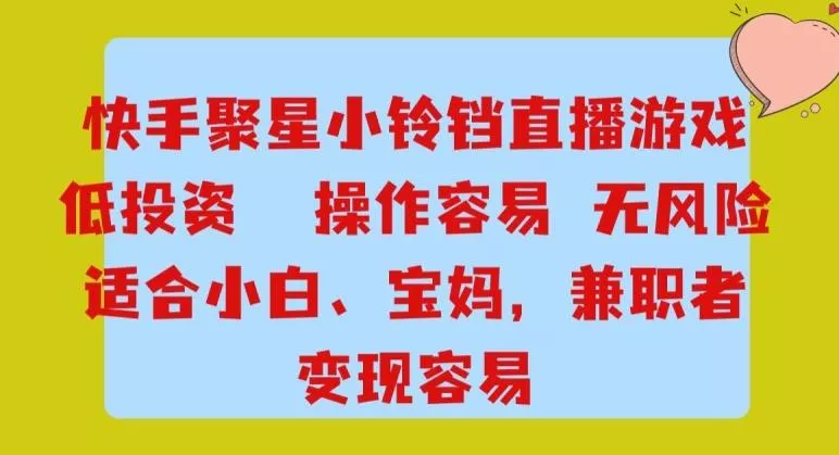 快手小铃铛游戏项目，低投入零风险，操作简单变现快