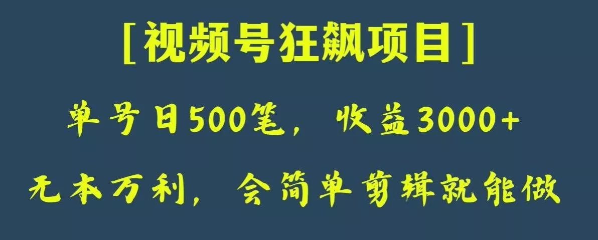 日收款500笔,纯利润3000+,视频号狂飙项目,会简单剪辑就能做【揭秘】