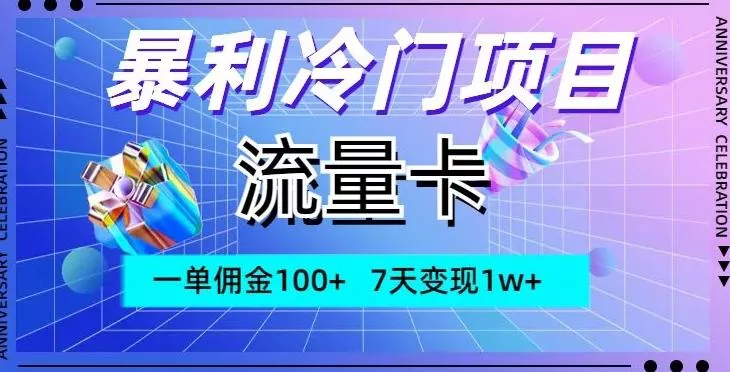 暴利冷门项目,流量卡,一单佣金100+,7天变现1w+