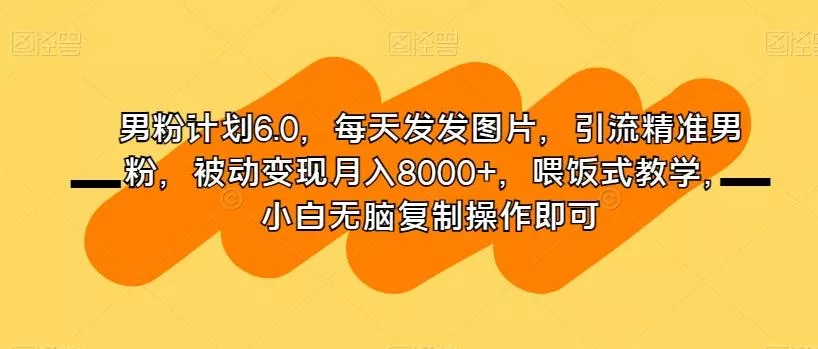 男粉计划6.0,每天发发图片,引流精准男粉,被动变现月入8000+,喂饭式教学,小白无脑复制操作即可