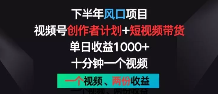 下半年风口项目,视频号创作者计划+视频带货,一个视频两份收益,十分钟一个视频【揭秘】