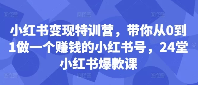 小红书变现特训营,带你从0到1做一个赚钱的小红书号,24堂小红书爆款课
