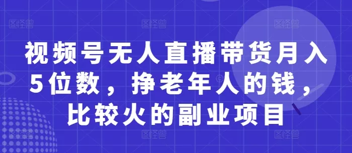 视频号无人直播带货月入5位数，挣老年人的钱，比较火的副业项目