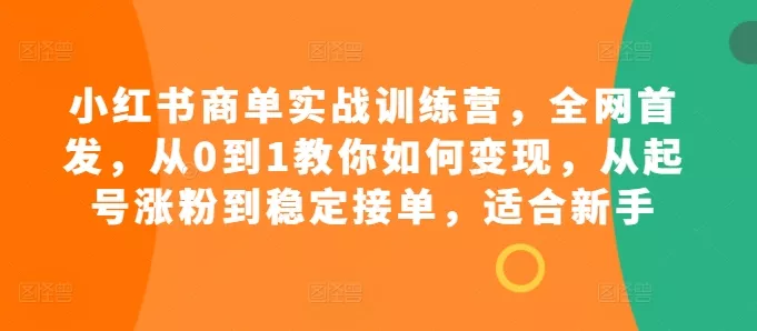 小红书商单实战训练营,全网首发,从0到1教你如何变现,从起号涨粉到稳定接单,适合新手
