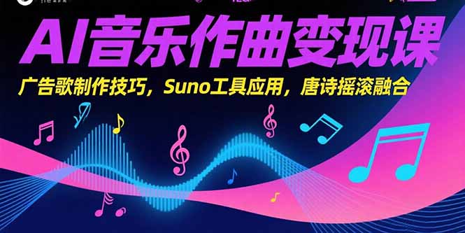AI音乐作曲变现课,广告歌制作技巧,Suno工具应用,唐诗摇滚融合