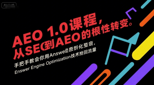AEO 1.0 课程，从SEO到AE0的基命性转变，手把手教会你用AnswerEngineOptimization技术抢回流量(更新)