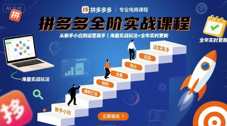 拼多多全阶实战课程，从新手小白到运营高手，海量实战玩法+全年实时更新【2025年9月更新】