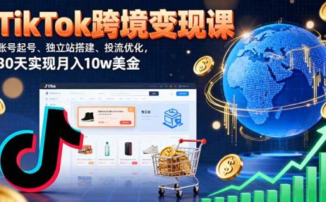 TikTok跨境变现课:账号起号、独立站搭建、投流优化,30天实现月入10w美金