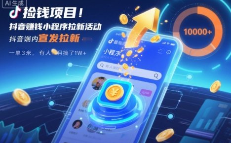 捡钱项目!抖音賺钱小程序拉新活动,抖音端内宣发拉新,一单3米,有人半个月搞了1W+