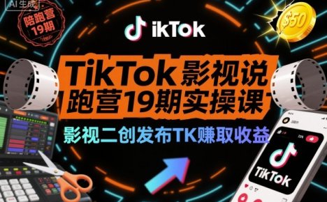 TikTok影视解说陪跑营19期实操课,影视二创发布TK賺取收益,万播收益50美金