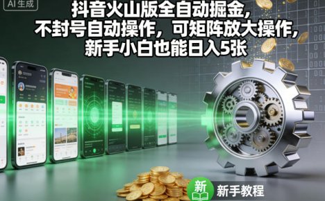 抖音火山版全自动掘金,不封号自动操作,可矩阵放大操作,新手小白也能日入5张【揭秘】