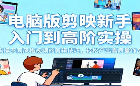 电脑版剪映新手入门到高阶实操，实操不同风格视频的剪辑技巧，轻松产出高质量作品