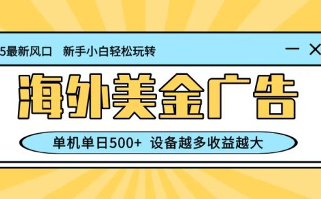 最新蓝海项目,海外美金广告,单机单日500+,可矩阵放大,设备越多收益越大