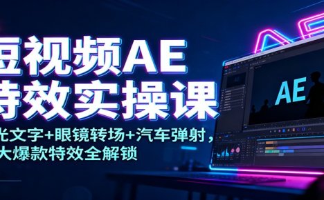短视频AE特效实操课:发光文字+眼镜转场+汽车弹射,10大爆款特效全解锁