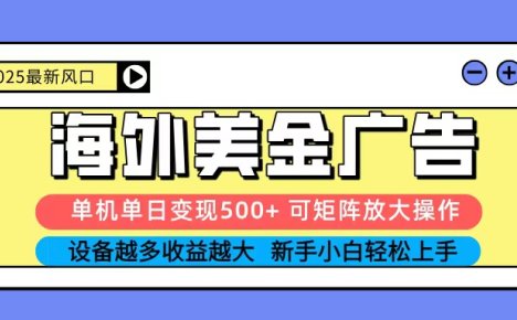 2025吃肉海外美金广告,单机单日变现500+,矩阵可无限放大,新手小白轻松上手